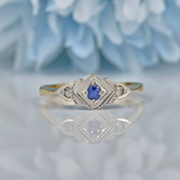 ART DECO SAPPHIRE & DIAMOND THREE-STONE RING