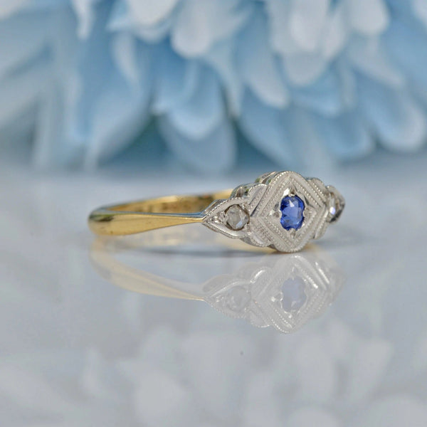 ART DECO SAPPHIRE & DIAMOND THREE-STONE RING