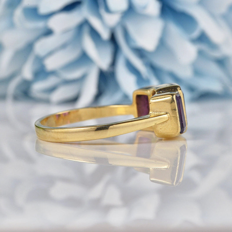 Ellibelle Jewellery Art Deco Style Amethyst 9ct Gold Three Stone Trilogy Ring