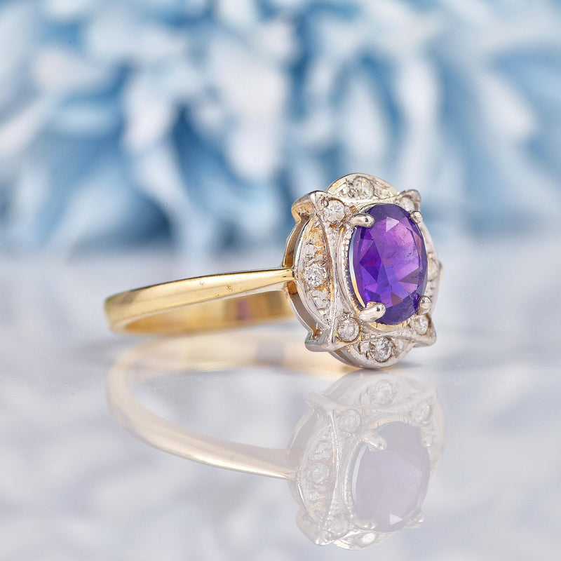 Ellibelle Jewellery Art Deco Style Amethyst & Diamond 9ct Gold Ring