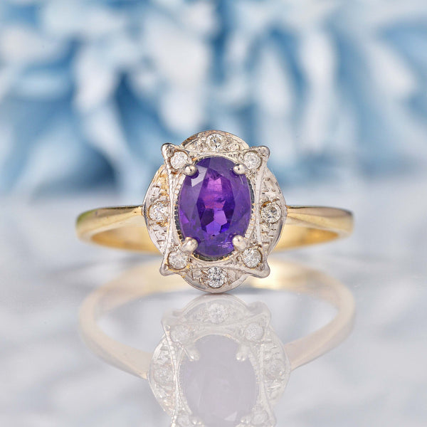 Ellibelle Jewellery Art Deco Style Amethyst & Diamond 9ct Gold Ring