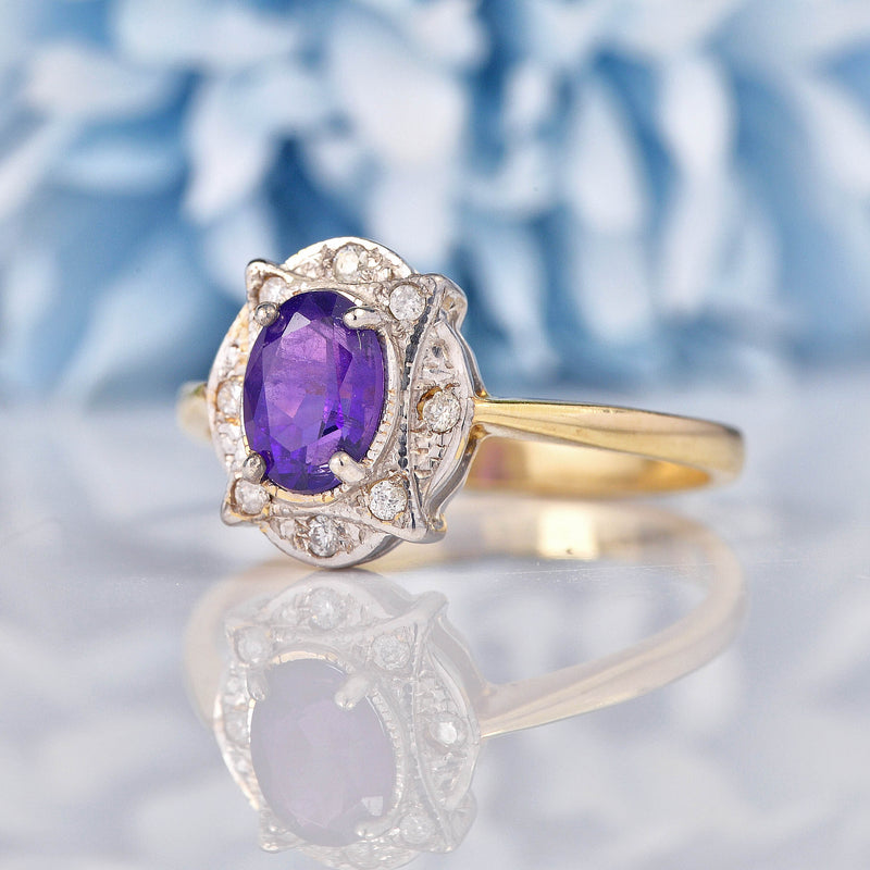 Ellibelle Jewellery Art Deco Style Amethyst & Diamond 9ct Gold Ring