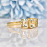 Ellibelle Jewellery Art Deco Style Aquamarine 9ct Gold Three Stone Ring