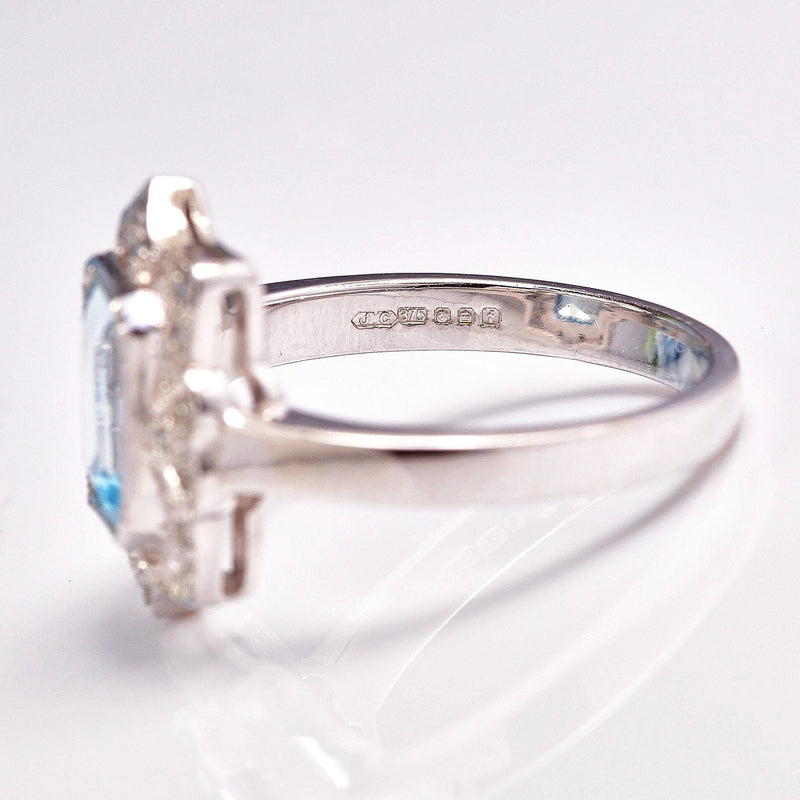 Ellibelle Jewellery Art Deco Style Aquamarine & Diamond 9ct White Gold Ring