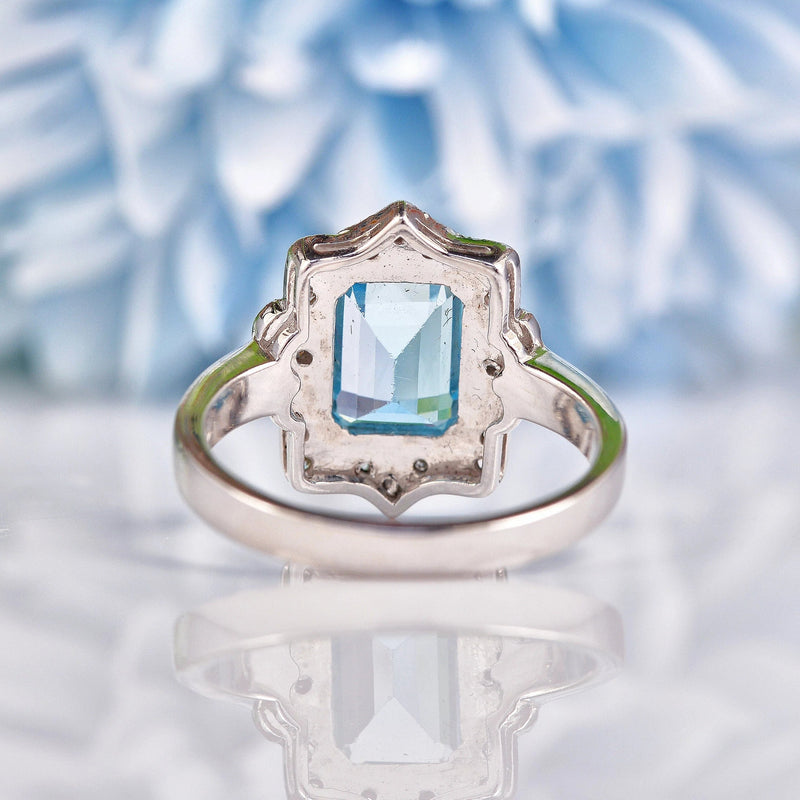 Ellibelle Jewellery Art Deco Style Aquamarine & Diamond 9ct White Gold Ring