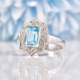 Ellibelle Jewellery Art Deco Style Aquamarine & Diamond 9ct White Gold Ring