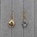 Ellibelle Jewellery ART DECO STYLE AQUAMARINE & DIAMOND GOLD PENDANT EARRINGS