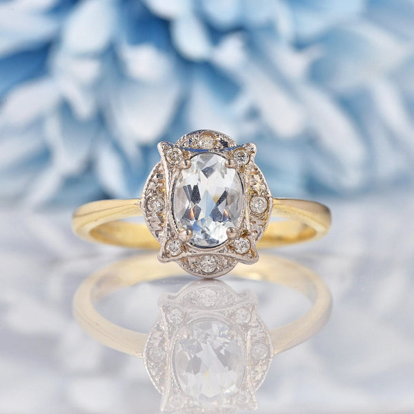 Ellibelle Jewellery Art Deco Style Aquamarine & Diamond Gold Ring