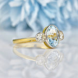 Ellibelle Jewellery Art Deco Style Aquamarine & Diamond Gold Three-Stone Ring