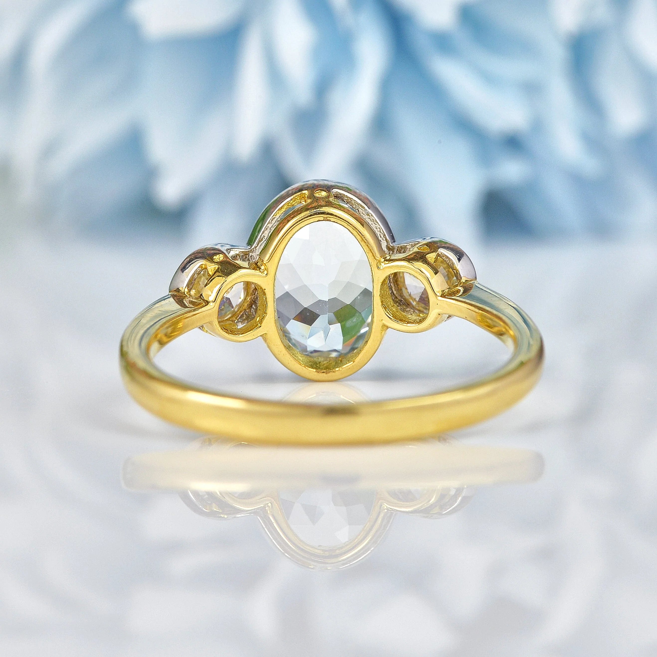 Ellibelle Jewellery Art Deco Style Aquamarine & Diamond Gold Three-Stone Ring