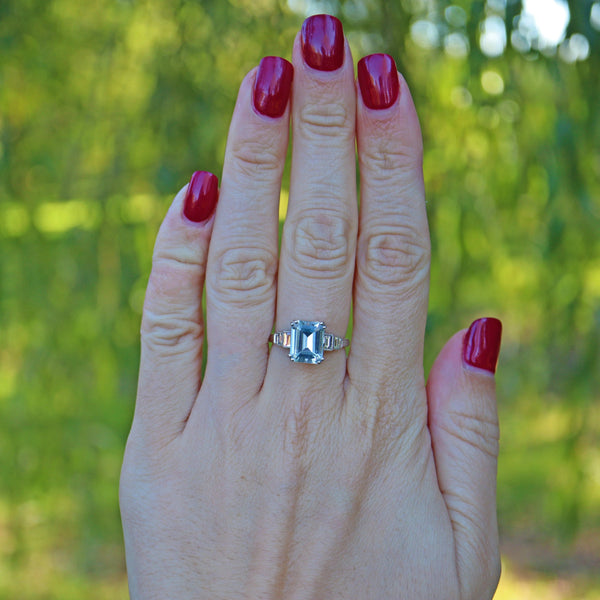 Ellibelle Jewellery ART DECO STYLE AQUAMARINE & DIAMOND PLATINUM RING