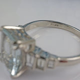 Ellibelle Jewellery ART DECO STYLE AQUAMARINE & DIAMOND PLATINUM RING