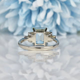 Ellibelle Jewellery ART DECO STYLE AQUAMARINE & DIAMOND PLATINUM RING