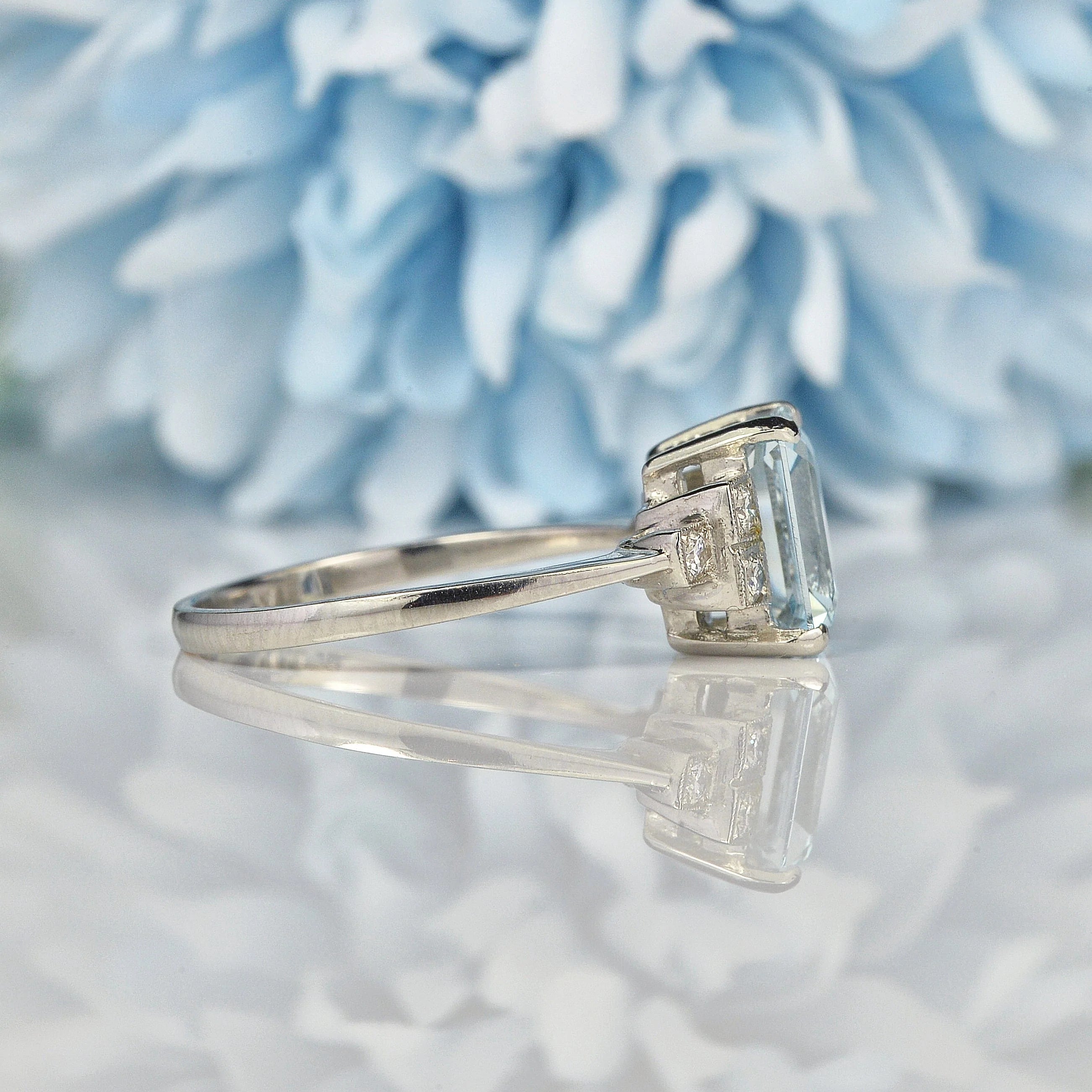 Ellibelle Jewellery ART DECO STYLE AQUAMARINE & DIAMOND PLATINUM RING