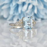 Ellibelle Jewellery ART DECO STYLE AQUAMARINE & DIAMOND PLATINUM RING