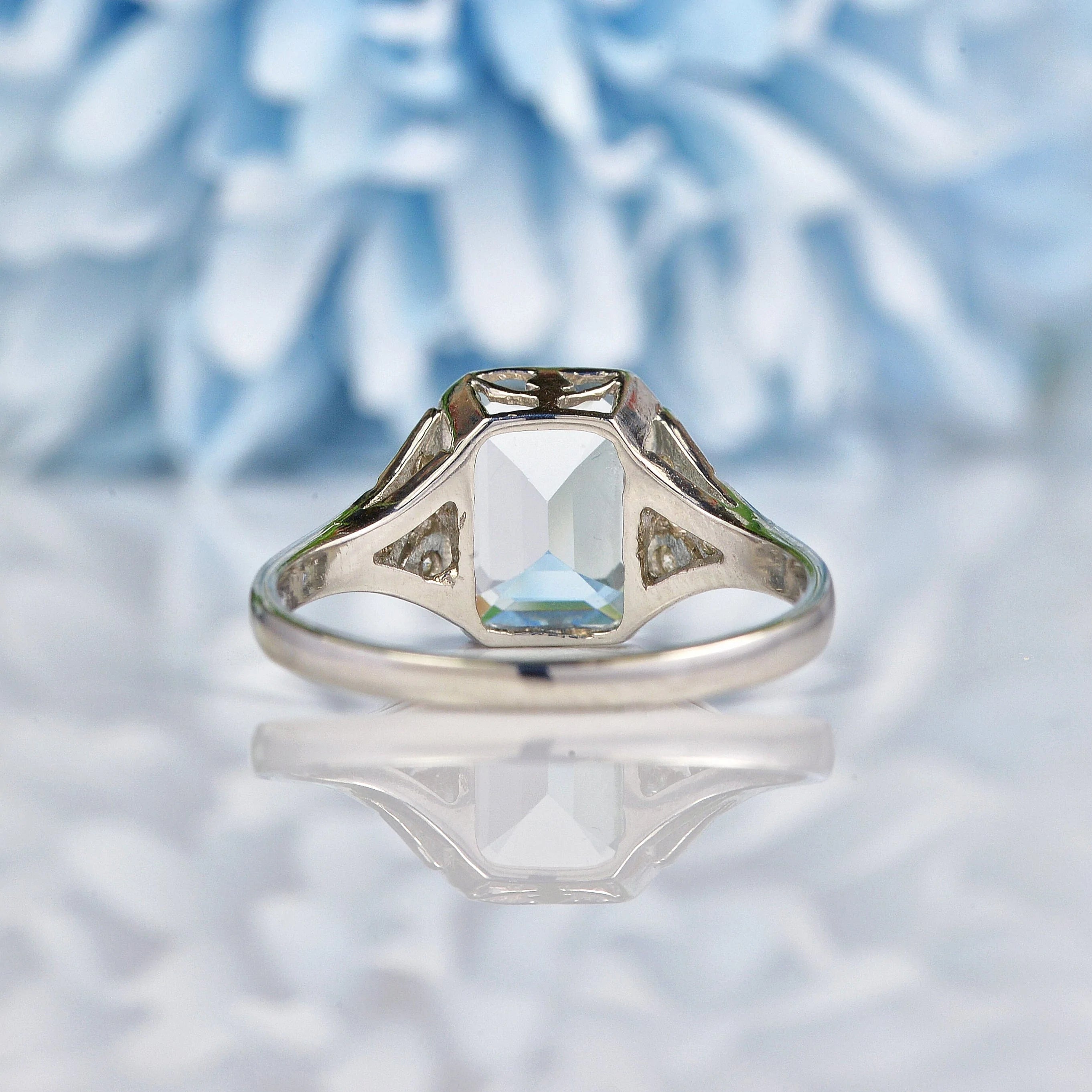 Ellibelle Jewellery Art Deco Style Aquamarine & Diamond Platinum Ring