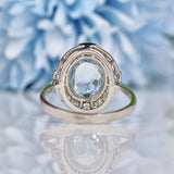 Ellibelle Jewellery Art Deco Style Aquamarine & Diamond Platinum Ring