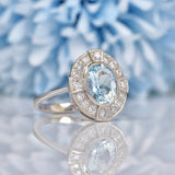 Ellibelle Jewellery Art Deco Style Aquamarine & Diamond Platinum Ring