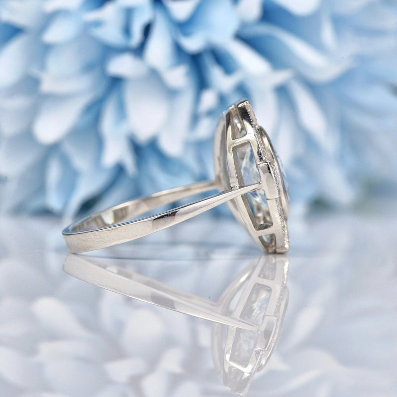 Ellibelle Jewellery Art Deco Style Aquamarine & Diamond Platinum Ring