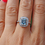 Ellibelle Jewellery Art Deco Style Aquamarine & Diamond Platinum Ring