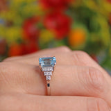 Ellibelle Jewellery Art Deco Style Aquamarine & Diamond Platinum Ring