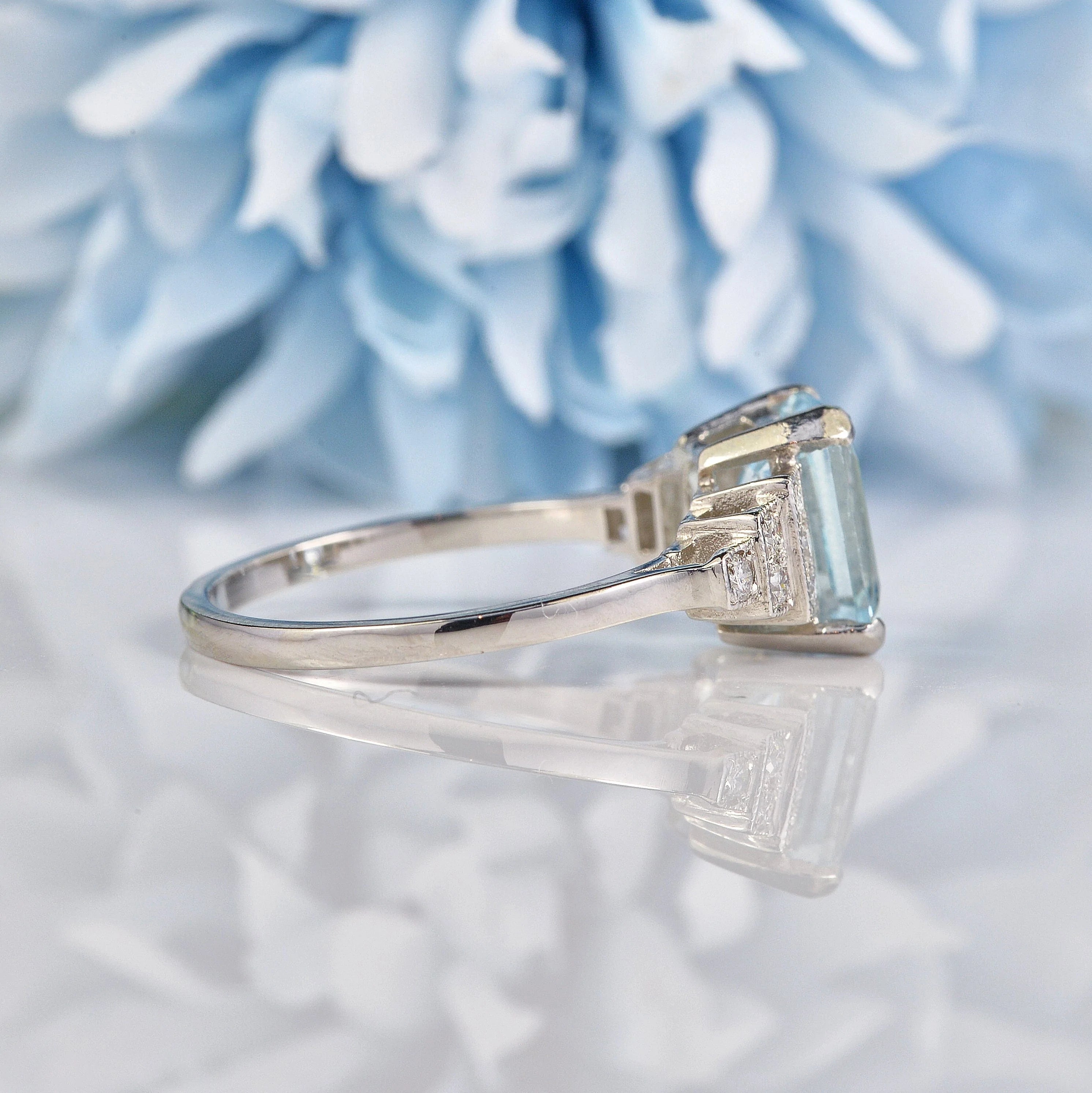 Ellibelle Jewellery Art Deco Style Aquamarine & Diamond Platinum Ring