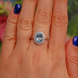 Ellibelle Jewellery Art Deco Style Aquamarine & Diamond White Gold Cluster Ring