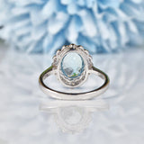 Ellibelle Jewellery Art Deco Style Aquamarine & Diamond White Gold Cluster Ring