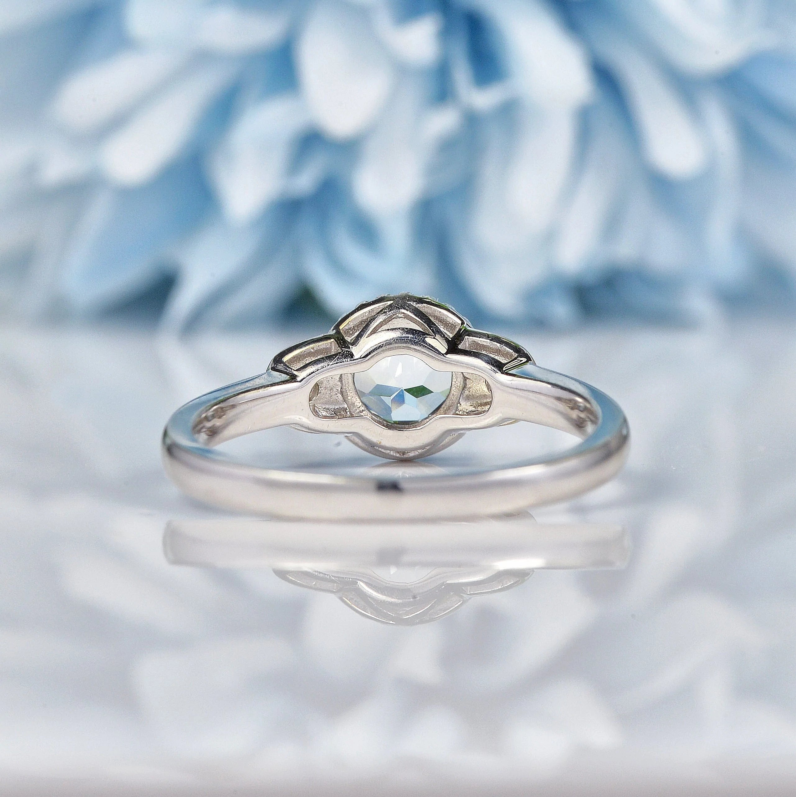 Ellibelle Jewellery Art Deco Style Aquamarine & Diamond White Gold Ring