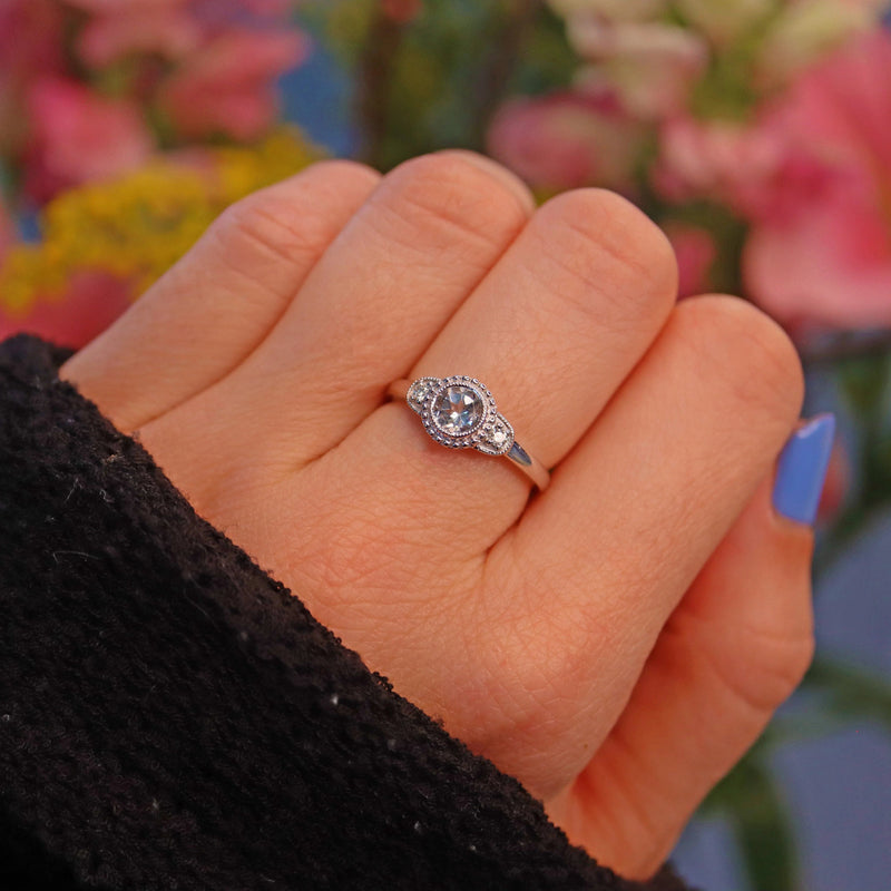 Ellibelle Jewellery Art Deco Style Aquamarine & Diamond White Gold Ring
