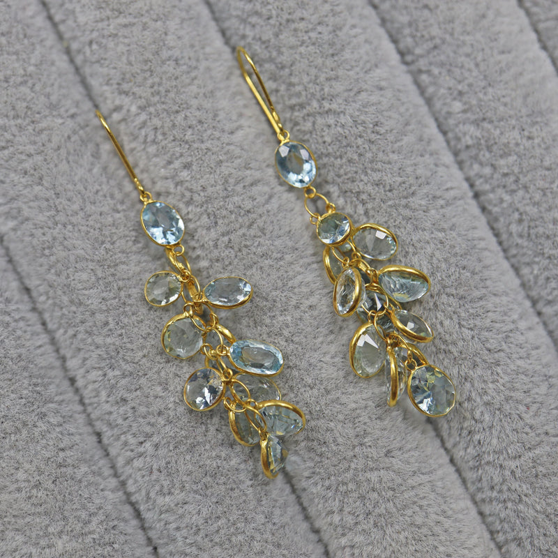 ART DECO STYLE AQUAMARINE & GOLD CLUSTER BUNCH EARRINGS