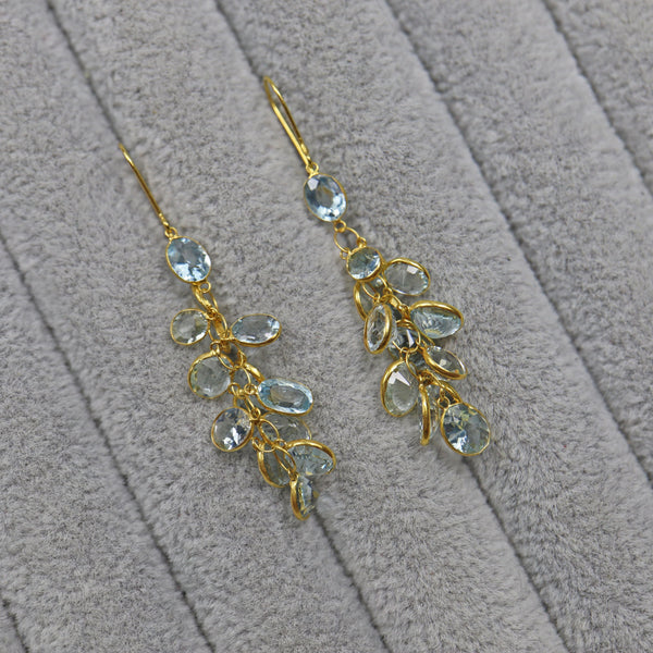 Ellibelle Jewellery ART DECO STYLE AQUAMARINE & GOLD CLUSTER BUNCH EARRINGS