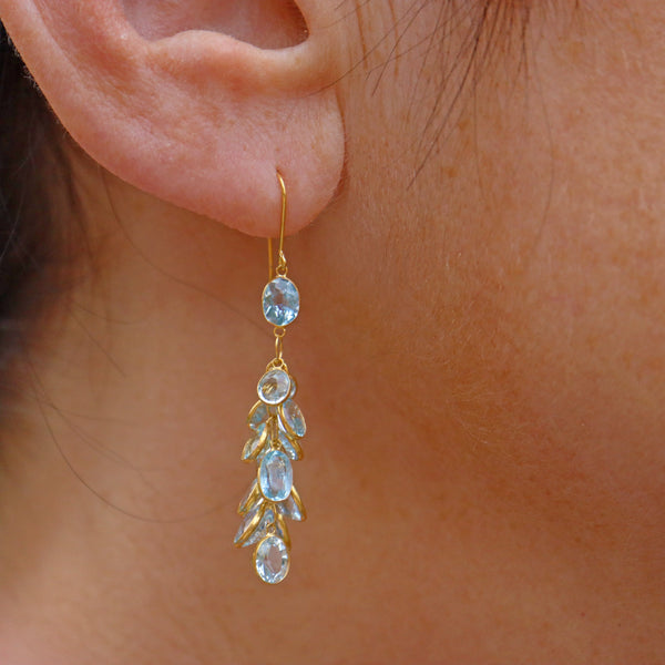 Ellibelle Jewellery ART DECO STYLE AQUAMARINE & GOLD CLUSTER BUNCH EARRINGS