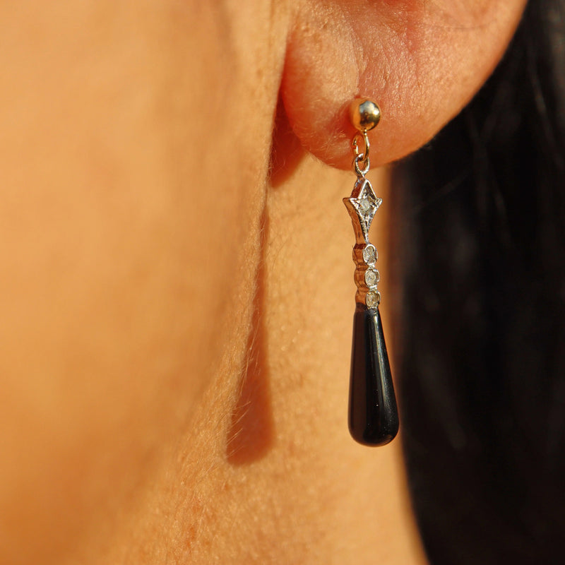 Ellibelle Jewellery Art Deco Style Black Onyx & Diamond Drop Earrings