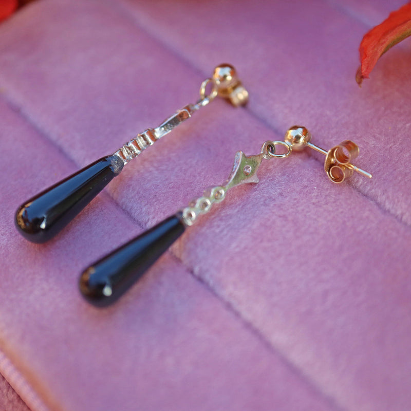 Ellibelle Jewellery Art Deco Style Black Onyx & Diamond Drop Earrings