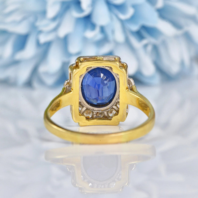 Ellibelle Jewellery Art Deco Style Blue Sapphire & Diamond 18ct Gold Panel Ring