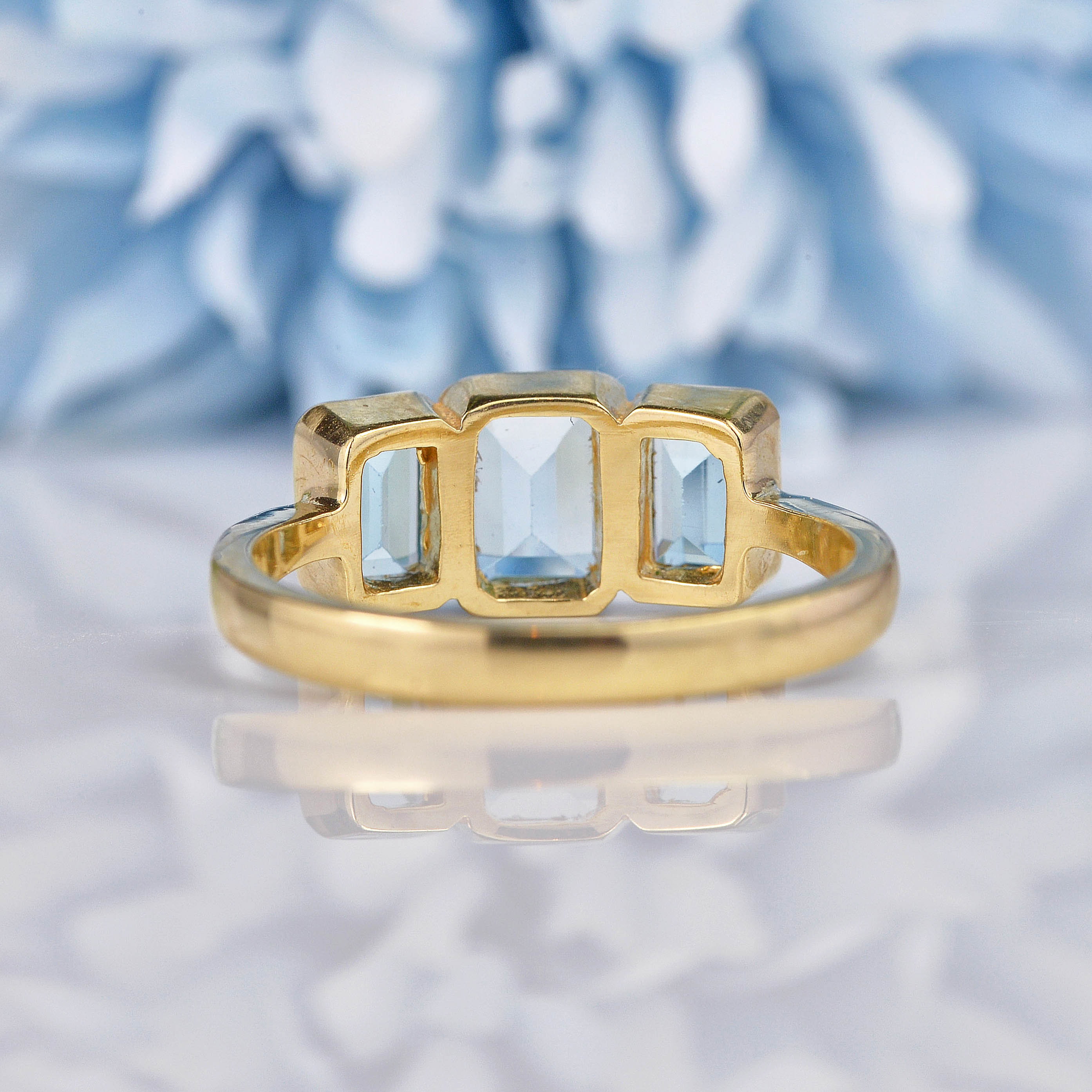 Ellibelle Jewellery Art Deco Style Blue Topaz 9ct Gold Three Stone Ring