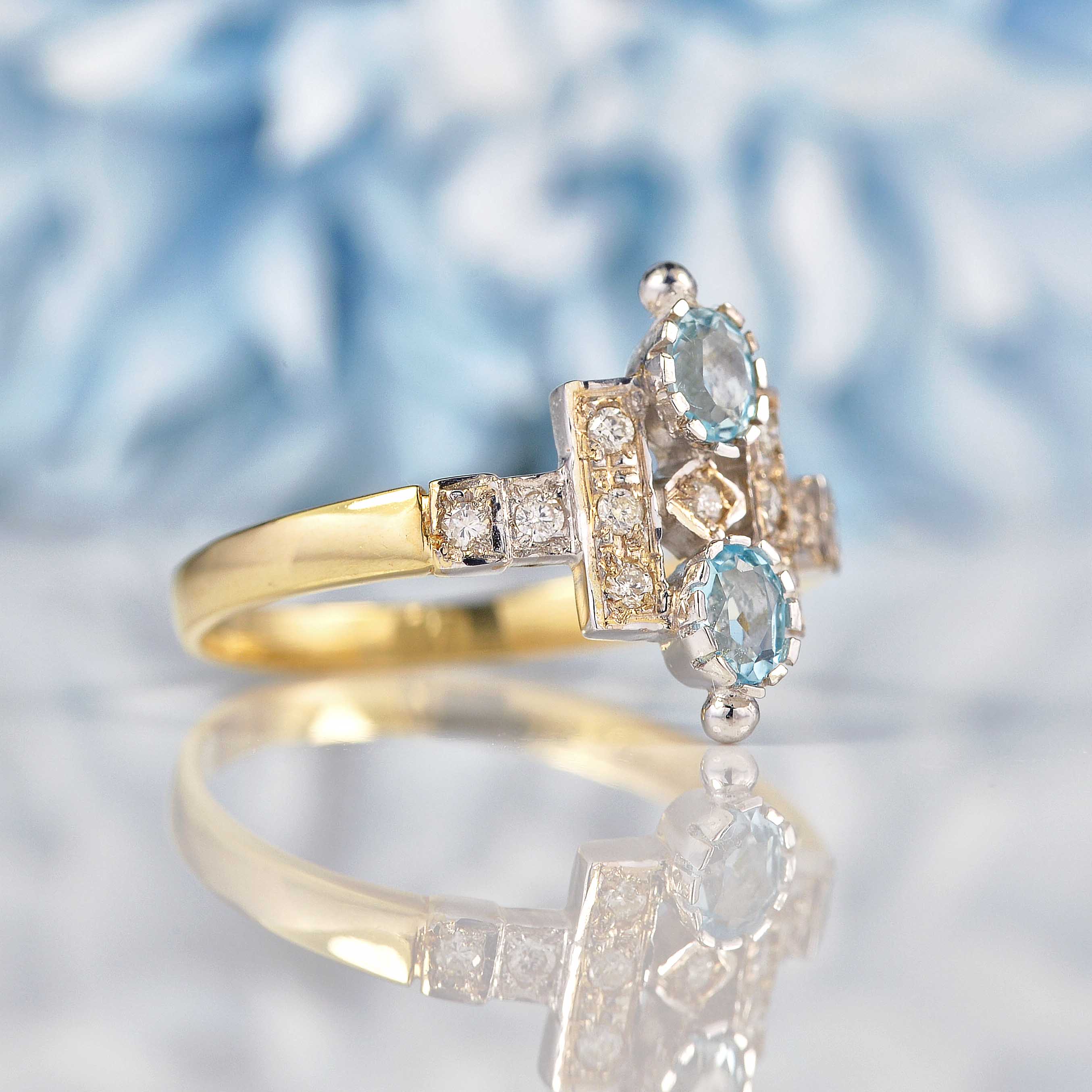 Ellibelle Jewellery Art Deco Style Blue Topaz & Diamond Dress Ring