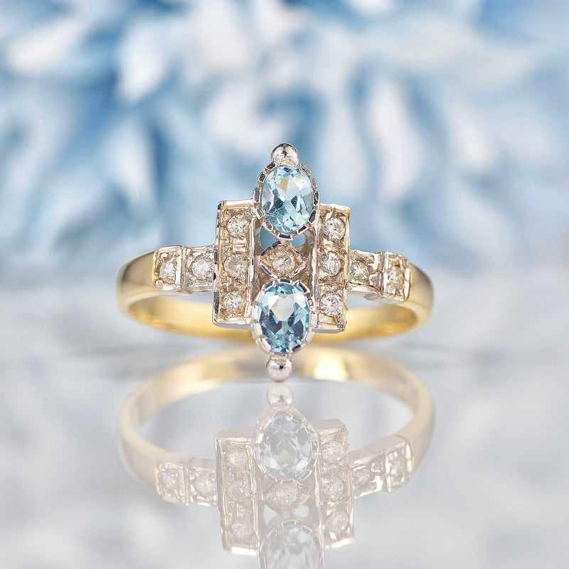 Ellibelle Jewellery Art Deco Style Blue Topaz & Diamond Dress Ring