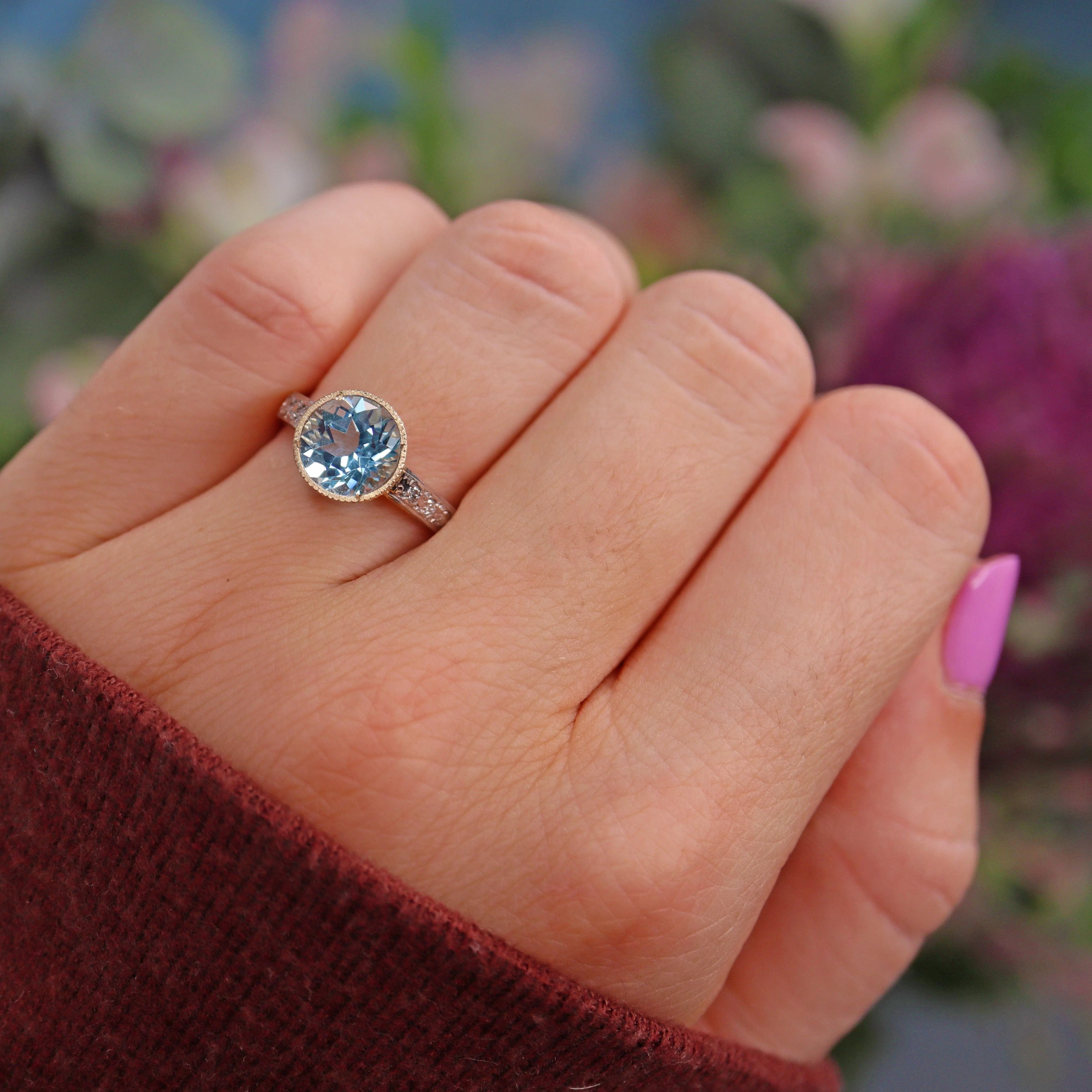 Ellibelle Jewellery Art Deco Style Blue Topaz & Diamond Ring