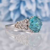 Ellibelle Jewellery Art Deco Style Blue Zircon & Diamond White Gold Ring