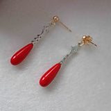 Ellibelle Jewellery Art Deco Style Coral & Diamond Drop Earrings