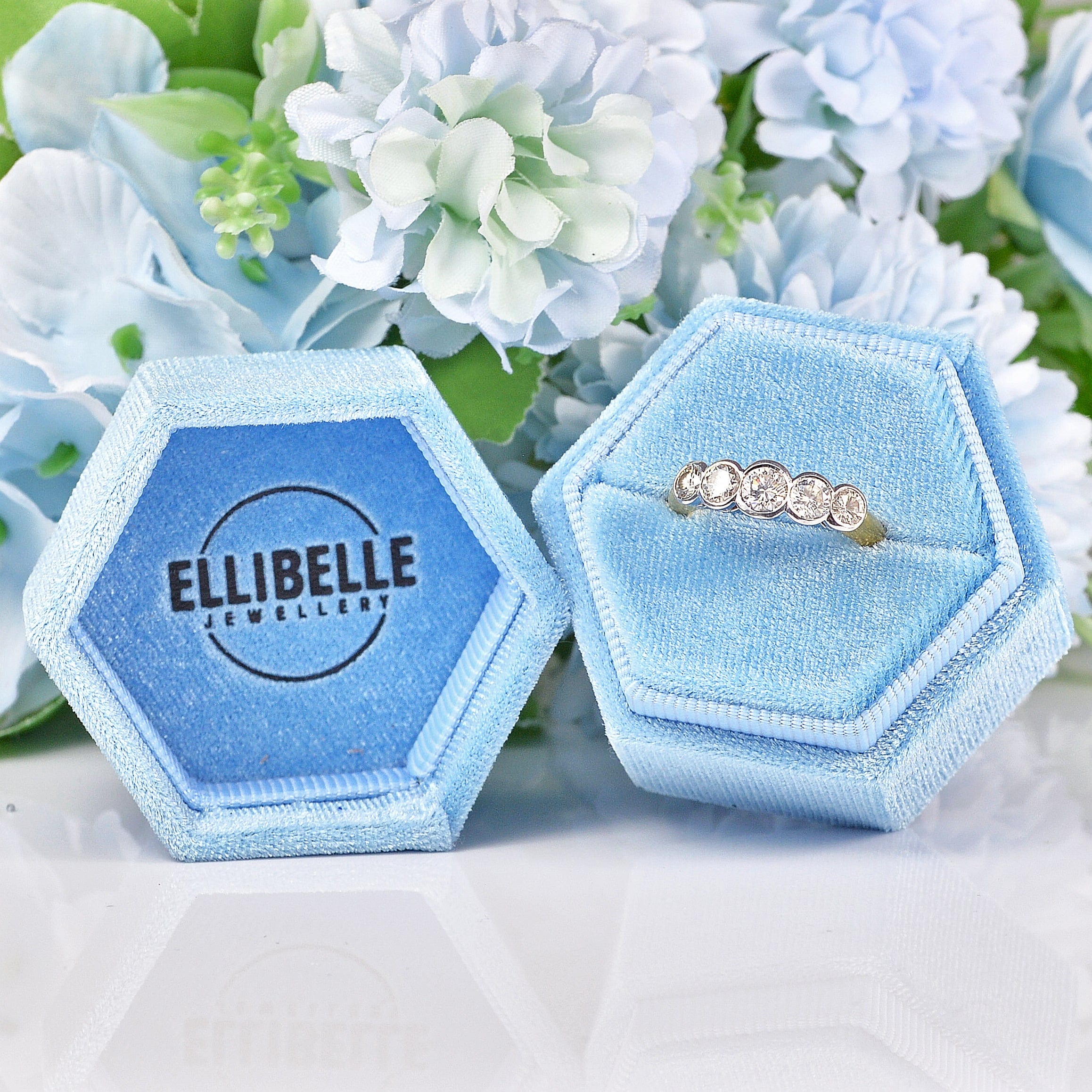 Ellibelle Jewellery Art Deco Style Diamond 18ct Gold Five Stone Bezel Ring (1.30ct)