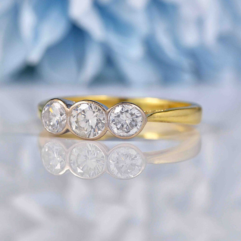 Ellibelle Jewellery Art Deco Style Diamond 18ct Gold Three Stone Engagement Ring (0.80cts)