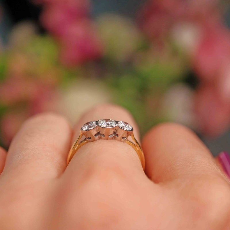 Ellibelle Jewellery Art Deco Style Diamond 18ct Gold Three Stone Engagement Ring (0.80cts)