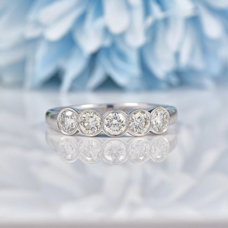 Ellibelle Jewellery Art Deco Style Diamond 18ct White Gold Five Stone Ring