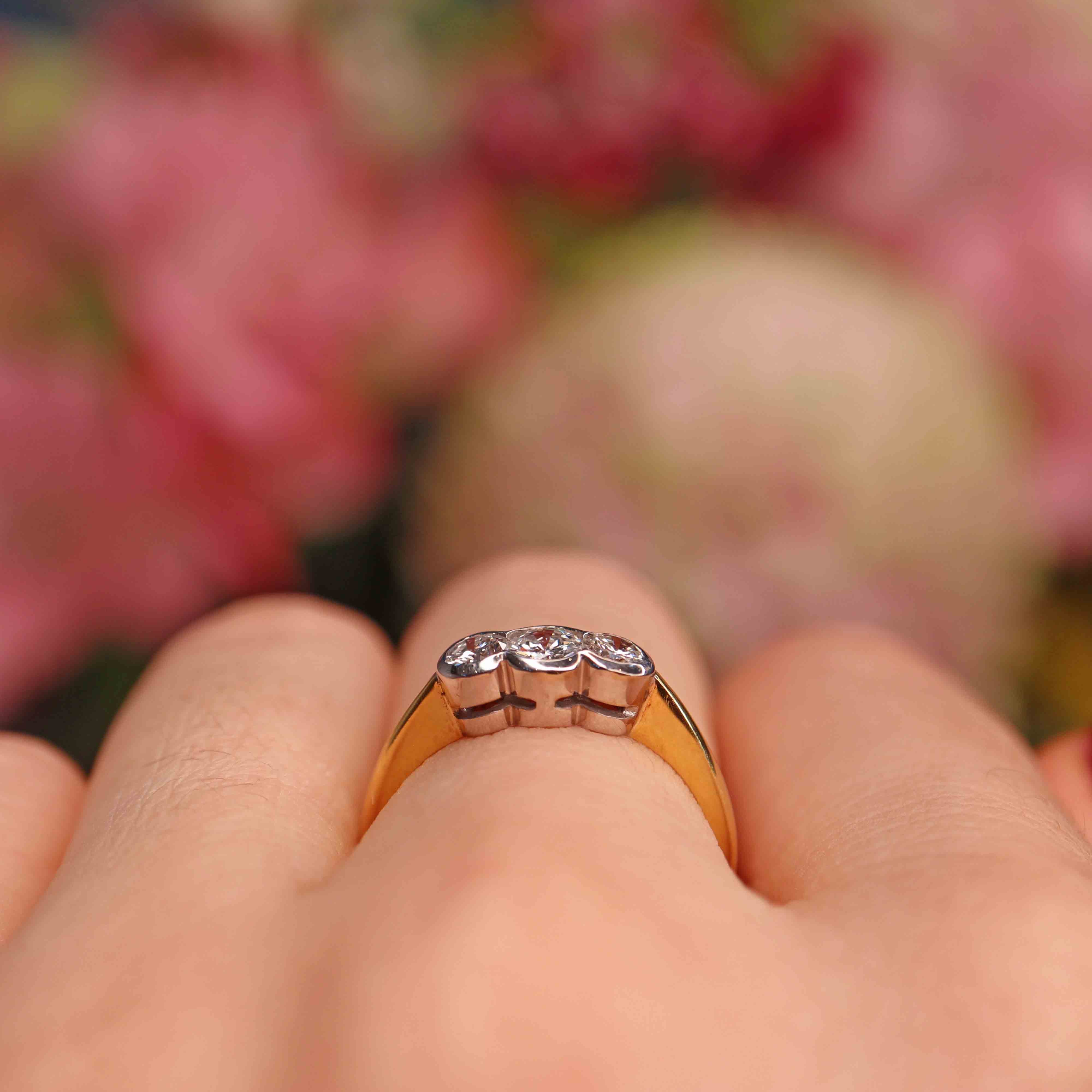 Ellibelle Jewellery Art Deco Style Diamond Three Stone Bezel Ring