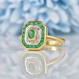 Ellibelle Jewellery Art Deco Style Emerald & Diamond 9ct Gold Panel Ring