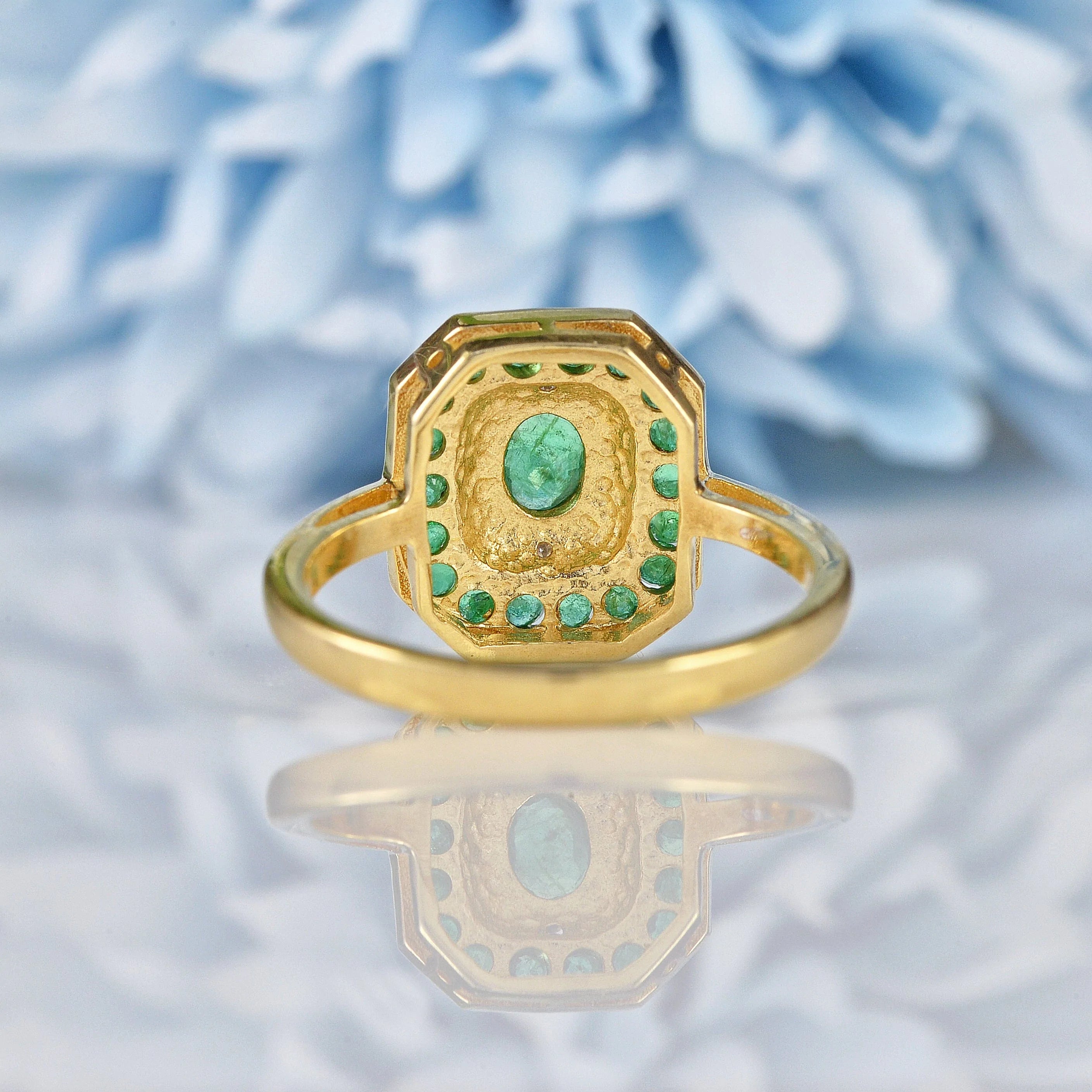 Ellibelle Jewellery Art Deco Style Emerald & Diamond 9ct Gold Panel Ring