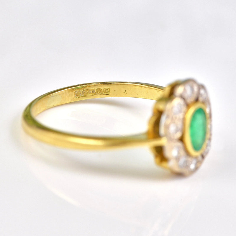 Ellibelle Jewellery Art Deco Style Emerald & Diamond Gold Ring